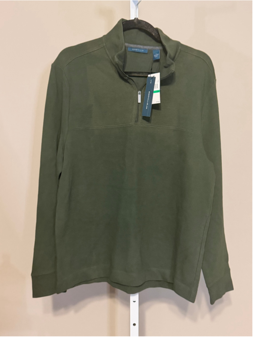 Men's Perry Ellis Green Zip Up Sweater Size L